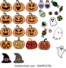 Vector. Halloween. Pumpkin vector. Ghost. Potion. Candy. Witch hat