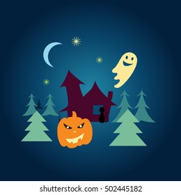 Vector halloween pumpkin and ghosts