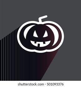 Vector. Halloween pumpkin icon / holidays / vegetables. Flat design with long shadow and space for your text. Illustration.