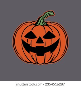 A vector of a halloween pumpkin, it is made with a cartoon design and has a grayish background. 