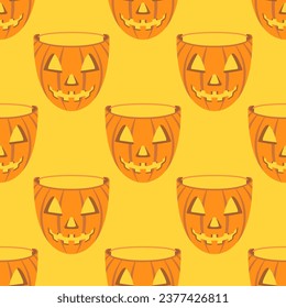 vector halloween pumpkin mask seamless pattern on yellow.