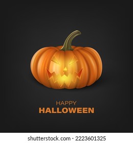 Vector Halloween Pumpkin on Black Background. Cute Jack-o-lanterns, Carved Pumpkin Face for Invitations, Cards, Wrapping, Banners Design. 3d Realistic Pumpkin