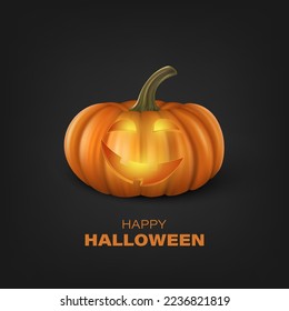 Vector Halloween Pumpkin on Black Background. Cute Jack-o-lanterns, Carved Pumpkin Face for Invitations, Cards, Wrapping, Banners Design. 3d Realistic Pumpkin