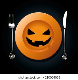 Vector of Halloween pumpkin plate
