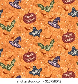 Vector Halloween pumpkin seamless background pattern. Halloween party backdrop for fabric, textile, wrapping paper, card, invitation, wallpaper, web design. 