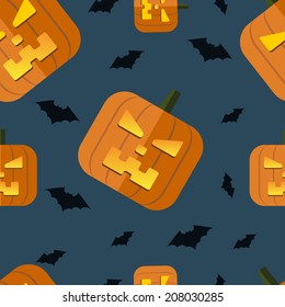 Vector halloween pumpkin seamless pattern with bat. Eps10