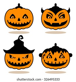 Vector Halloween pumpkin set with different faces