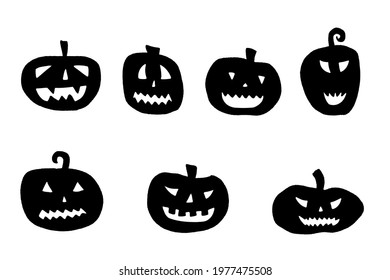 Vector Halloween pumpkin set. Hand drawn illustration style. Halloween Jack-o-lantern.