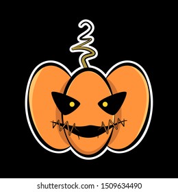 vector Halloween pumpkin with sewn mouth, flat illustration