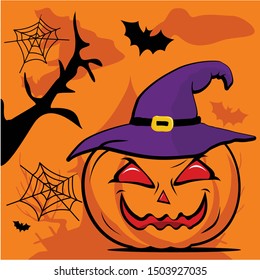 Vector Halloween Pumpkin In Witch Hat Stock Vector