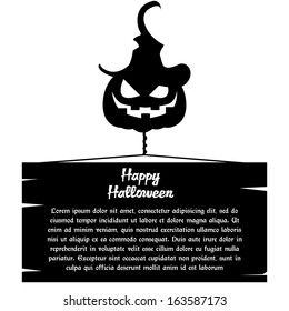 Vector Halloween Pumpkin With Witch Hat And Sign For Text