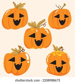 Vector halloween pumpkins collection,Hand drawn halloween pumpkins illustration.