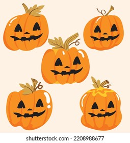 Colección de calabazas de halloween vectoras,Hand dibujó la ilustración de calabazas de halloween.