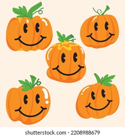 Vector halloween pumpkins collection,Hand drawn halloween pumpkins illustration.