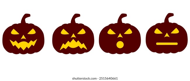 Vector Halloween pumpkins with different emotions 
Holiday pumpkins with smile, surprise, anger, upset
on a white background