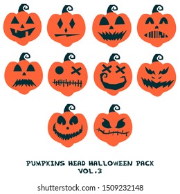 Vector Halloween Pumpkins with Emotion. Design elements for halloween party background, backdrop and sticker. Flat cartoon illustration.