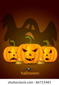 Vector halloween pumpkins with ghost