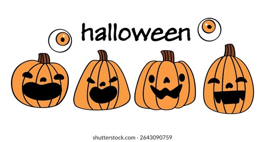 Vector Halloween pumpkins with scary face