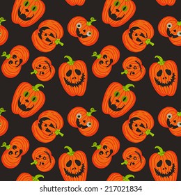 Vector halloween pumpkins scary faces pattern