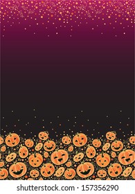 vector Halloween pumpkins vertical decor background with hand drawn elements