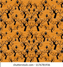 Vector Halloween repeated pattern.  Design elements for halloween party poster. Flat cartoon illustration. Objects isolated on a web background.