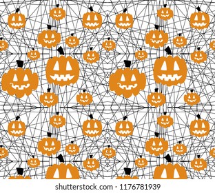 Vector Halloween repeated pattern.  Design elements for halloween party poster. Flat cartoon illustration. Objects isolated on a web background.