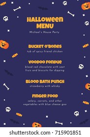 Vector halloween restaurant or cafe menu design list template with decorative cute horror element.