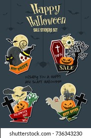 Vector Halloween Sale Stickers Set