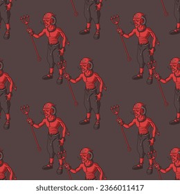 vector halloween satan seamless pattern on brown.