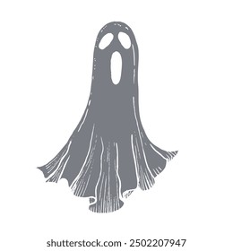 Vector fantasma de miedo de Halloween. Ilustración de silueta fantasma lineal pintada a mano. Monstruo espeluznante monocromático gráfico para el tatuaje, pintura mágica de la mano para el día de fiesta, horror. Aislado sobre fondo. Para