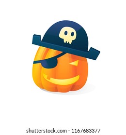 Vector halloween scary pirate pumpkins isolated on white background. With candle light inside