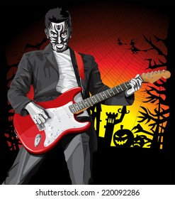 Vector Halloween scary punk man with the guitar
