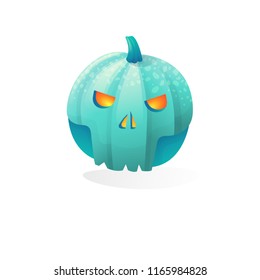 Vector halloween scary skull pumpkin isolated on white background. With candle light inside