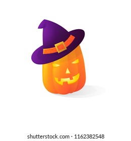 Vector halloween scary witch pumpkins isolated on white background. With candle light inside