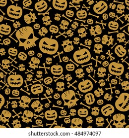 vector halloween seamless background with skull and pumpkin