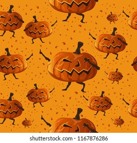 Vector Halloween Seamless Dabbing halloween Pumpkins Pattern design.