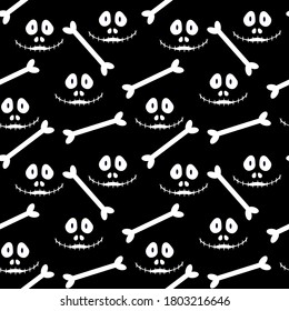 Vector Halloween seamless pattern with black and white   bones skeleton monster for fabrics, paper, textile, gift wrap 