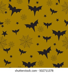 Vector Halloween seamless pattern. Black icons bats, web, stars. Design elements for banner Halloween party. Flat cartoon illustration.
