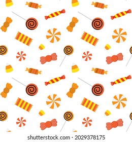 Vector Halloween seamless pattern with candies. Isolated on white background.
