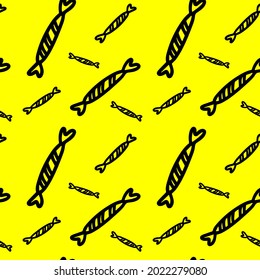 Vector halloween seamless pattern candy clipart and icon. Funny, cute illustration for seasonal design, textile, decoration kids playroom or greeting card. Hand drawn prints and doodle.