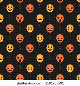 Vector Halloween seamless pattern of colorful balloons with funny faces