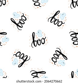 Vector Halloween seamless pattern. Design elements for halloween party poster. Flat cartoon illustration. Objects isolated on a white background.