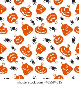 Vector Halloween seamless pattern. Design elements for marketing, advertising, promotion, branding and media. Flat cartoon illustration. Objects isolated on a white background.