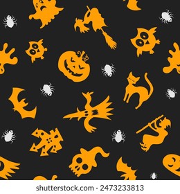 Vector Halloween seamless pattern with ghost and pumpkin.