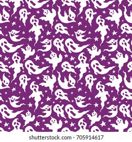 Vector Halloween seamless pattern with ghosts. Hand drawn pattern for Halloween design. Perfect for decoration, wrapping papers, greeting cards, web page background