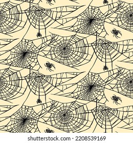 Vector Halloween seamless pattern with hand drawn elements and abstract texture. Colorful holiday endless background.