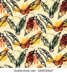 Vector Halloween seamless pattern with hand drawn elements and abstract texture. Colorful holiday endless background.