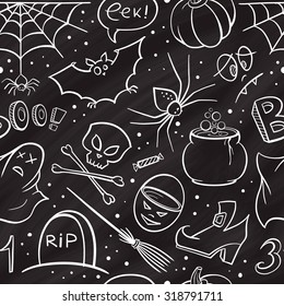 Vector halloween seamless pattern on a chalkboard background