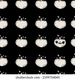 Vector Halloween Seamless Pattern. One Pumpkin Is Different From The Others - Abstract Vision Be Different, Unique Personality Or Standing Out From The Crowd, Leadership Quality