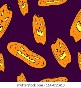 Vector Halloween seamless pattern. Scary pumpkin . Simplified retro cartoon style. Illustration element for your design, wallpaper.  children's wallpaper.